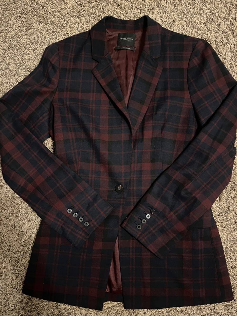 Scotch & Soda Burgundy and Navy Plaid Blazer Maison Scotch Starwatcher size M